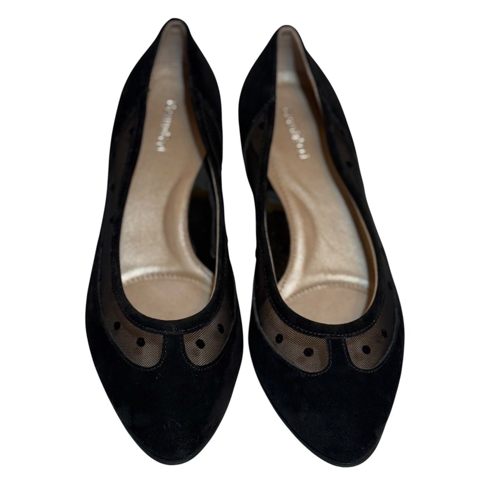 BeautiFeel Black Suede Mesh Polka Dot Kitten Heel Pumps Women's Size 8.5 - Picture 3 of 4